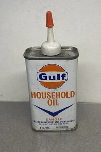 Vintage Gulf Household Metal Oil Can 4 oz NOS Full Gas Station Handy Oiler - Picture 1 of 9
