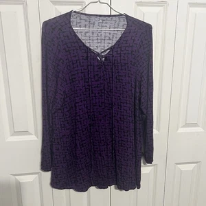 Apt 9 Womens Top, Purple & Black - Lace Up Neckline - 2X - Super Soft & Cozy - Picture 1 of 4