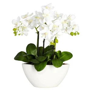 Nearly Natural Artificial White Phalaenopsis Silk Flower Arrangement 16"H Plant - Picture 1 of 10