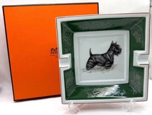 Bandeja de cambio de cenicero de cigarros de porcelana Hermes Scottish Terrier perro con caja - Imagen 1 de 3