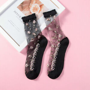 Lady Clear Sheer Ankle Socks Breathable Sexy Women Lace Silk Short Mesh Socks