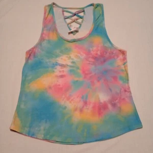 No Boundaries Women's Tank Top Size M Multicolor Tie Dye T-Shirt Laced, NWOT - Picture 1 of 17