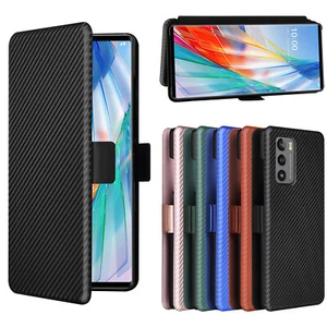 For LG Wing 5G, Luxury Carbon Fiber Flip Leather Wallet Card Full Cover Case - Picture 1 of 17
