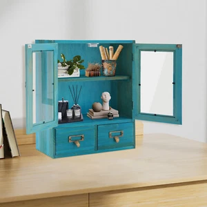 Stylish 2-Tier Solid Wood Storage Cabinet with 2 Drawers & Clear Doors - Picture 1 of 18