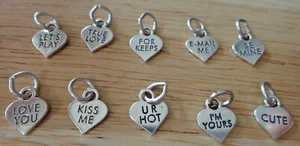 10 Sterling Silver 11x9mm Valentine Conversation Hearts Love Kiss Cute... Charms - Picture 1 of 4