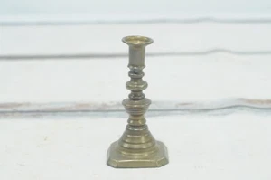 Antique Brass Candlestick Holder Beautiful Stacked Design Candle Solid Brass Can - Picture 1 of 9
