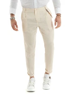 Herren Hose Leinen lang elastisch mit Knopf unifarben Kette Casual GIOSAL - Bild 1 von 60