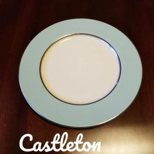 CASTLETON TURQUOISE CHINA DINNER PLATE,PLATINUM TRIM,1958,10 3/4" WIDE,USA,EXC.! - Picture 1 of 8