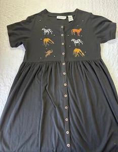Vintage Tanglewood schwarz Safari Tier Knopf langes Maxikleid Größe Medium - Bild 1 von 6