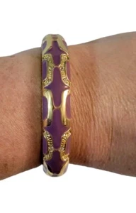 Goldtone Enameled Hinged Bracelet Purple Gold 3" Diameter - Picture 1 of 5