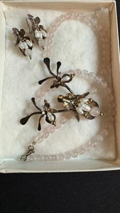 Sterling Silver & Quartz Bead & Pearl Abstract Floral Necklace & Earrings Set - Picture 1 of 14