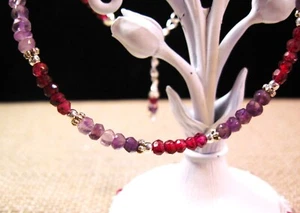 Lovely Sterling Silver Hand Cut Facet Amethyst, Garnet Ankle Bracelet Anklet F60 - Picture 1 of 4