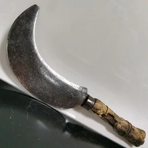 Antico coltello falce billhook in acciaio al carbonio fatto a mano 1800 da collezione - Foto 1 di 9