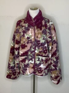 Calme By Johnny Was Women's Printed Fleece Jacket Floral Pockets Pink NWT M $188 - Picture 1 of 9