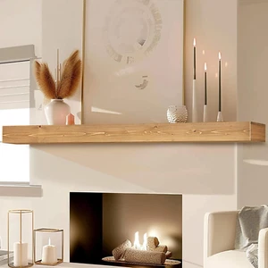 72X8X3 Fireplace Mantel - Handcrafted Hollow Rustic Solid Wood Wall Mounted Floa - Picture 1 of 6