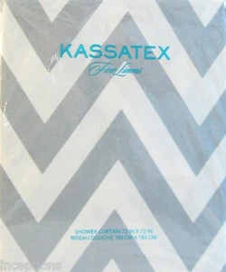 Kassatex Cotton Shower Curtain Chevron Stripe Silver Grey White - NEW - Picture 1 of 2