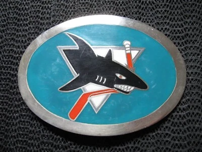 PRISONER CUSTOM HANDMADE SAN JOSE SHARKS HOCKEY BELT BUCKLE! VINTAGE! RARE 1990s - Image 1 of 4