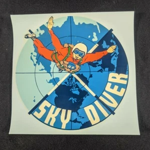 Vintage SKY DIVER Decal Skydiving Window Sticker Orange Parachute Jumper - Picture 1 of 2