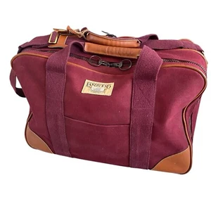 Lands End Square Rigger Bag Burgundy Canvas Leather Shoulder Luggage Travel Zip - Picture 1 of 14