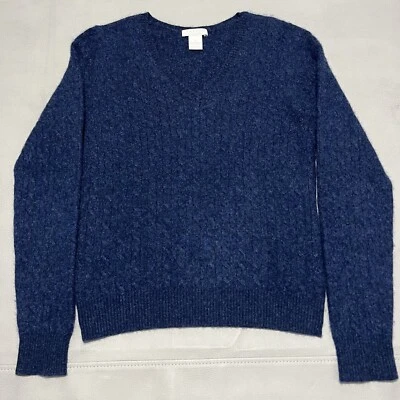 TWEEDS Blue Women Cashmere V-Neck Blue Ribbed Preppy Sweater Sweatshirt-LRG-8043 - Image 1 of 4