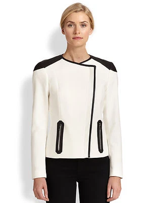  BOSS HUGO BOSS Kalisha Leather-Trim Jacket size 4 $595  - Image 1 of 3