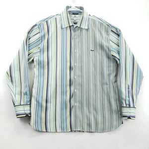 Lacoste Shirt Mens Large Blue Green Striped Long Sleeve Button Down Croc Logo - Picture 1 of 11
