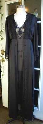 Vestido de Noche Gótico Vintage JC Penny Largo Negro Satinado Chemise Bata Mangas Campana M Foto 1 de 4