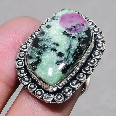 Anillo Joyería Ajustable Étnico Moda Hecho a Mano Piedras Preciosas Zoisita Rubí SR 2502 Foto 1 de 4