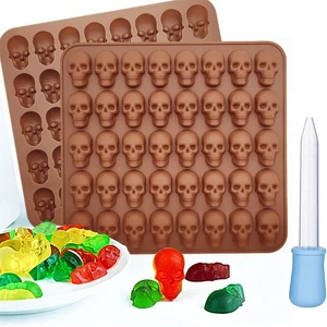 Gummy Skull Candy Mold Silicone 40 Cavity Non-Stick Skull Mold+Dropper - Picture 1 of 11