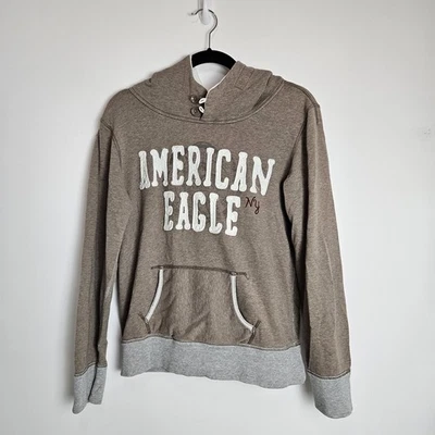 Sudadera con Capucha American Eagle Talla L Forrada de Vellón Pullover Patinador Y2K Taupe Foto 1 de 4