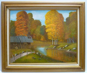 Autumn Stream River Fall Trees Country Original 16x20 Oil Painting Framed Art - Picture 1 of 8