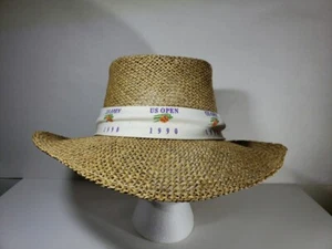 Cappello di paglia vintage US Open Tennis 1990 grande adulto sole Fedora anni 90 sport golf - Foto 1 di 6