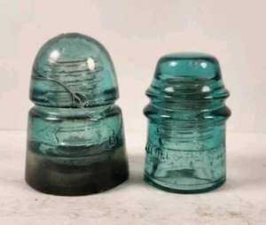 Small Vintage Brookfield and AM Tel&Tel Blue Glass Telephone Pole Insulators - Bild 1 von 10