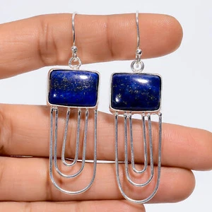Pendientes colgantes de plata 925 con piedras preciosas de lapislázuli de 2,5" ARE-5319 - Imagen 1 de 3