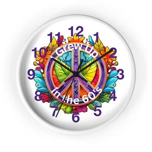 Hippie Peace Wall Clock, 60s Design, Bright Colors, Retro Home Decor, Groovy - Picture 1 of 7