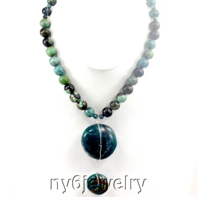 Blue Natural Turquoise Large Pendant Silver Heavy Necklace 22.75'' FREE SHIP - Image 1 of 2