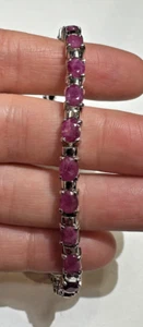 925 Sterling Silver Carved Oval Red Ruby 7" Tennis 15.5g Bracelet - Picture 1 of 8