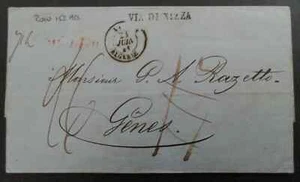 RARE 1862 Algeria Folded Letter sent from Algiers to Geneva "Via di Nizza" - Picture 1 of 5