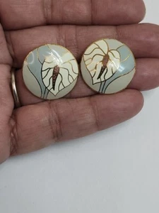 Vintage Laurel Burch Earrings Anthurium Round Pierced Post Signed - Picture 1 of 7