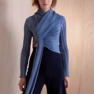 Ioanna Kourbela OS Archetypes Wrap Cardigan Lagenlook Blue Top Cotton Basics - Picture 1 of 9