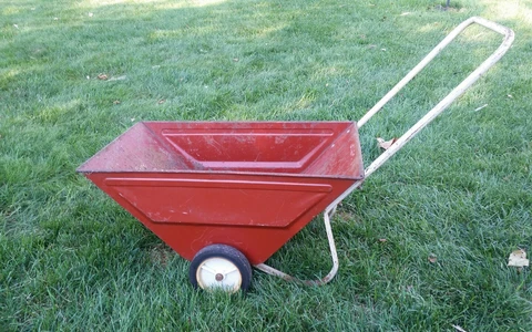 Vintage JACKSON Red Metal Garden Cart Advertising Sign Lawn wheel Barrow rustic Cover