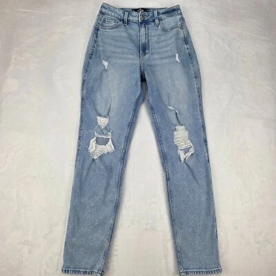 Hollister Women's Jeans Size 1R/0R W25R Ultra High Rise Mom Jean Distressed Blue - Image 1 of 4