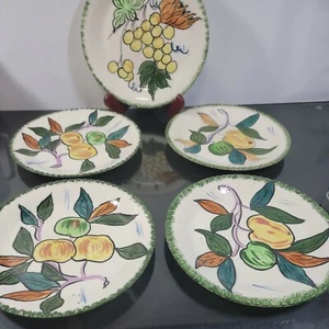 Peasant Village Southern Potteries Hand painted Underglaze Fruit Plates Set of 5 - Picture 1 of 12