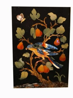 18''x15" Black Marble Table Top Coffee Center bird Inlay Malachite wall Decor - Image 1 of 4