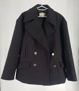 MICHAEL KORS MK Stretch Twill Peacoat Size Medium Black w/ Gold Accent - Picture 1 of 11