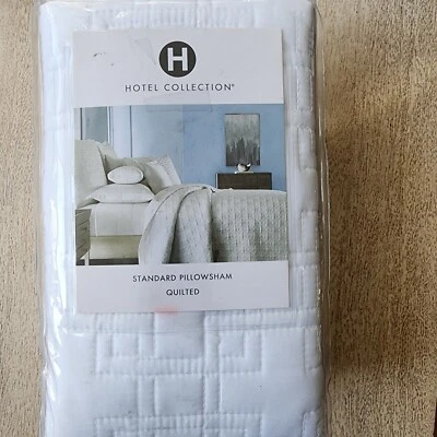 Hotel Collection STANDARD Pillow Sham Embroidered Frame Quilted WHITE - Image 1 of 2