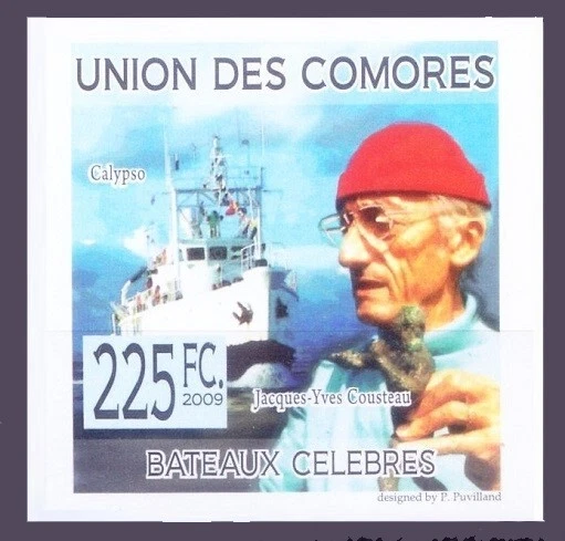 Jacques Cousteau, Marine conservation, Explorer, Ships, Comoros Imperf 2009 MNH - Image 1 of 1