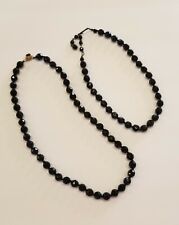 Vintage Deco Faceted Crystal Black Beaded Knotted Necklaces Lot Gold Tone Clasp