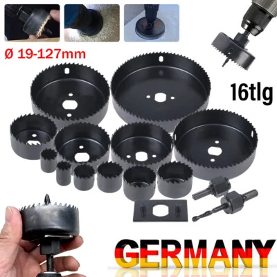 16tlg Lochsägen Set 19 bis 127mm +2 Adapter Kreissäge Transportkoffer für Holz - Bild 1 von 4