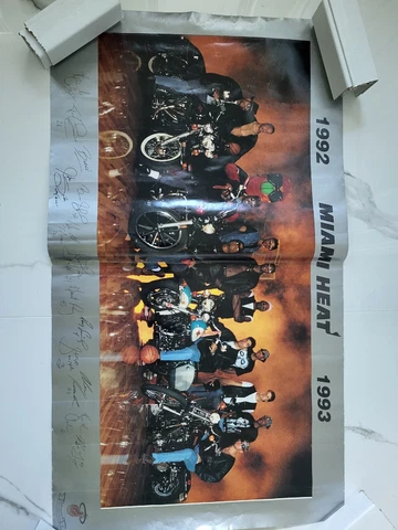 1992 BASKETBALL MIAMI HEAT BIKER CREWSIGNED 21X37" POSTER FIFTH ANNIVERSARY PB24 Cover